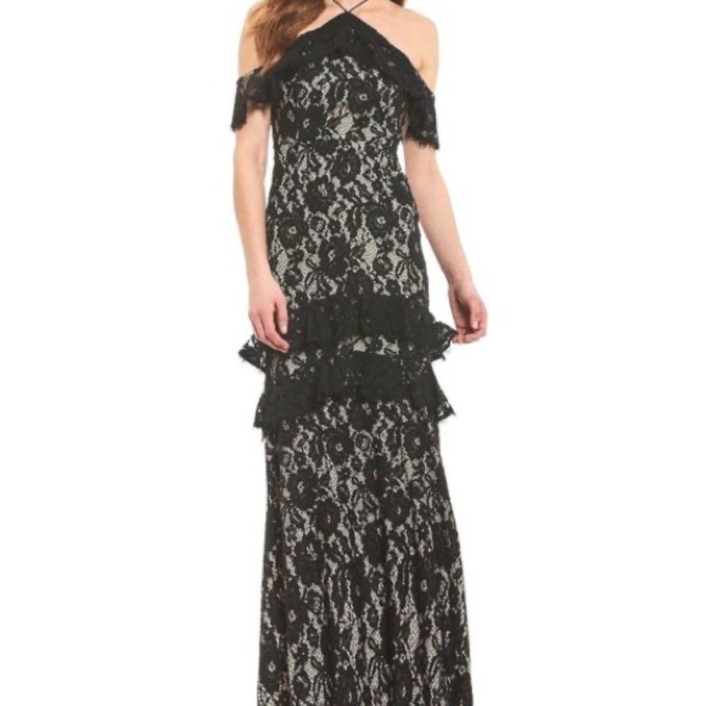 Aidan Mattox black lace mermaid gown. Prom gown.